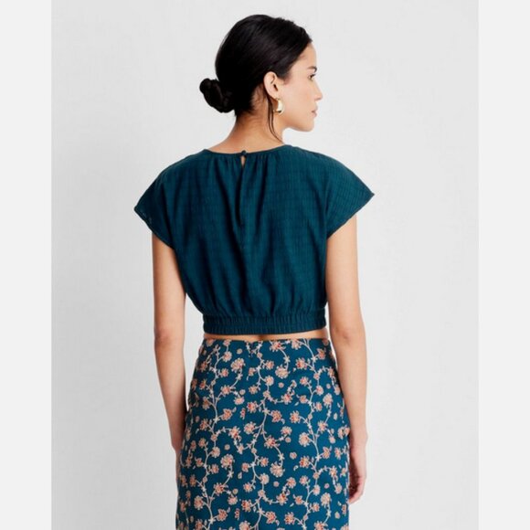 Women's Short Sleeve Cinched Crop Top Future Collective Jenny Lopez Teal 1X - Picture 3 of 4